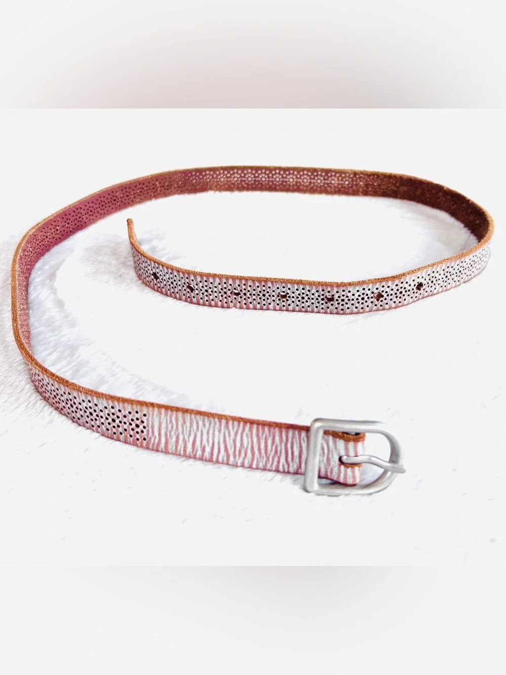 American Eagle Outfitters Skinny Leather Boho Belt, Silver & Brown, Size S